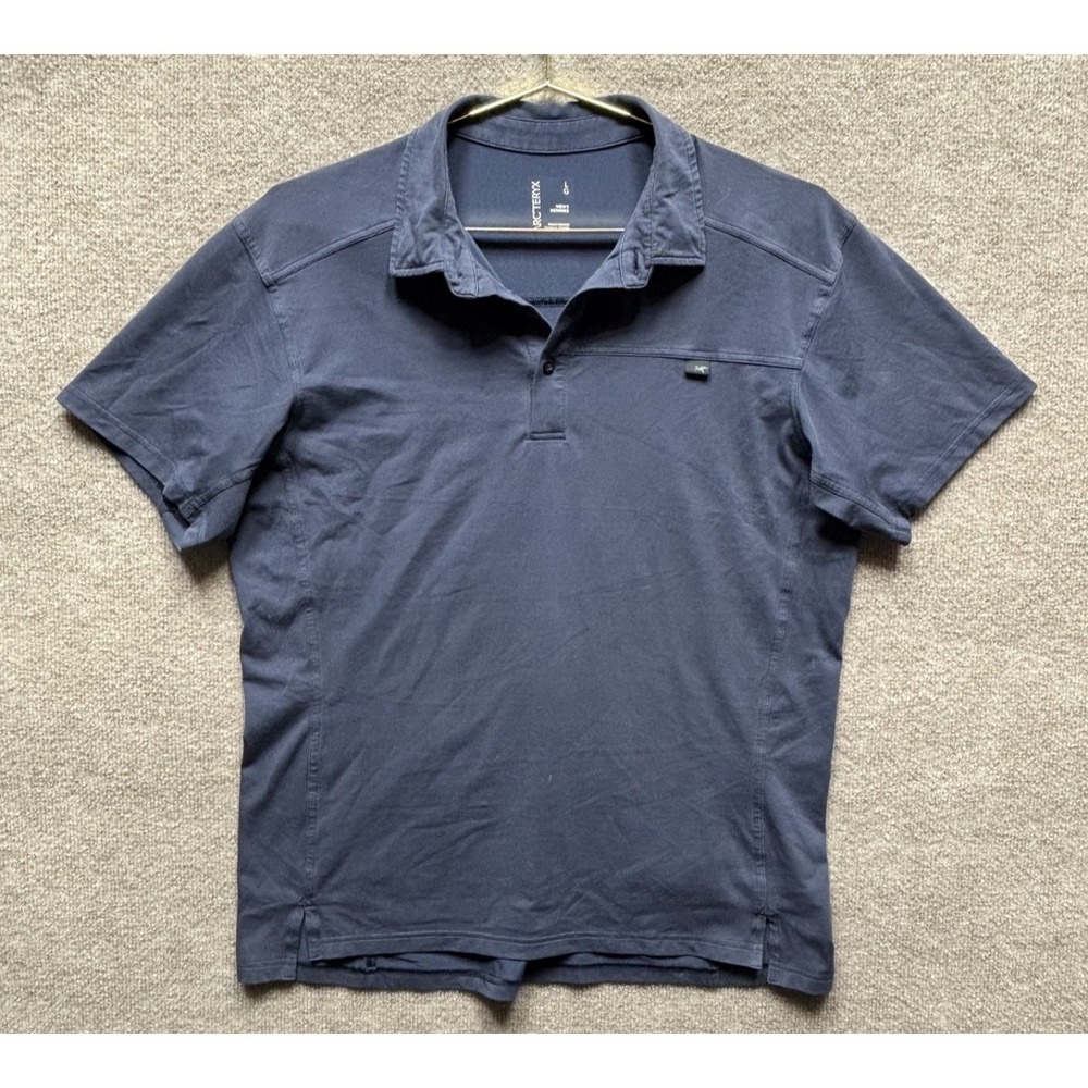 Arcteryx Captive SS Polo Shirt Mens Large Navy Blue Hiking Camping ***FLAWED***